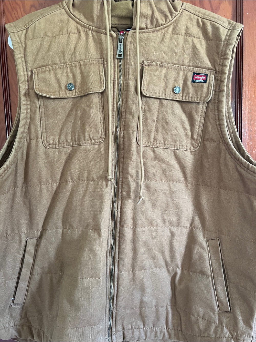 Wrangler Tan Quilted Hooded Work Vest